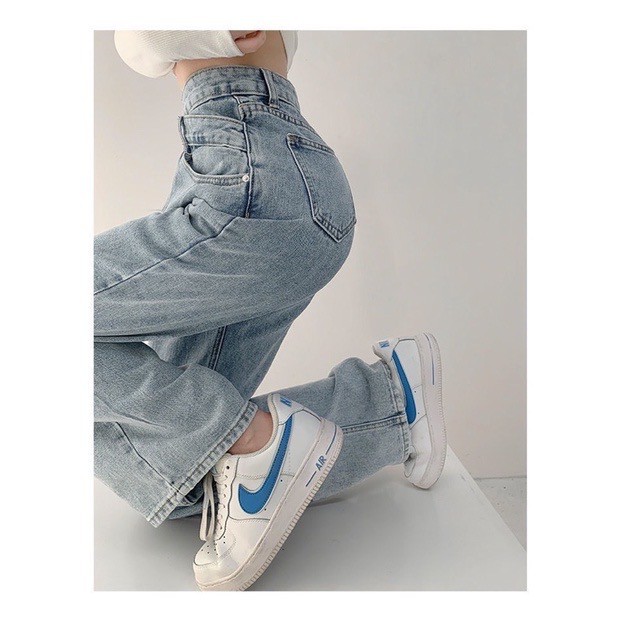 Quần Jean Cạp Chéo Nữ [FREESHIP]  Jeans suông ống rộng, culottes bò xanh cá tính Ulzzang