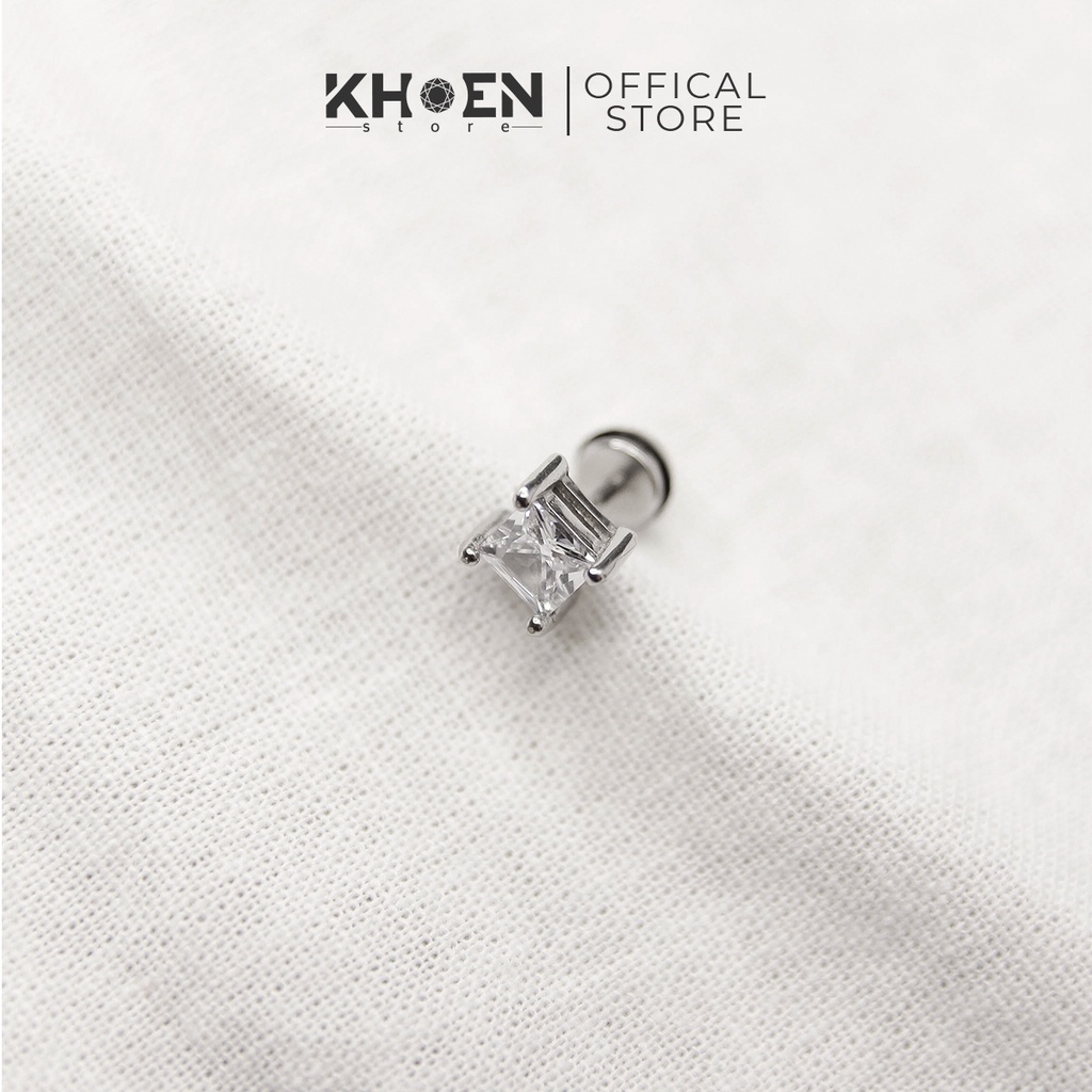 (1 Chiếc) Khuyên tai Đá vuông zircon - Khoen Store