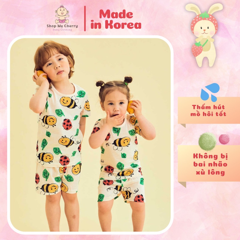 Bộ Ngắn Cao Cấp Cho Bé Nội Địa Hàn Quốc Của Hãng Ttasom, Chất Cotton Giấy Organic, Mẫu Con Ong