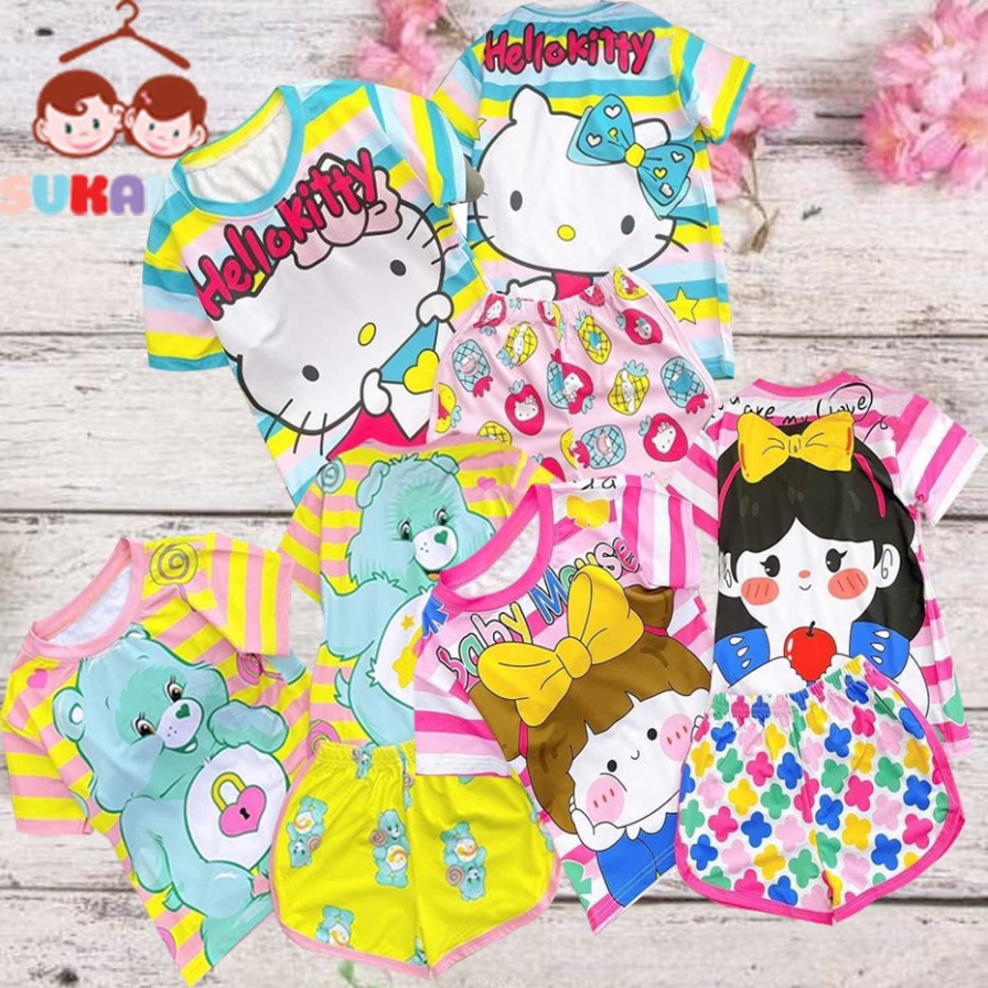 ( Km ) Combo 3 Đồ Bộ quần áo bé gái 3d hình mèo trái thơm,gấu xanh.gái sọc nơ vàng 6kg đên 40kg.GN13.