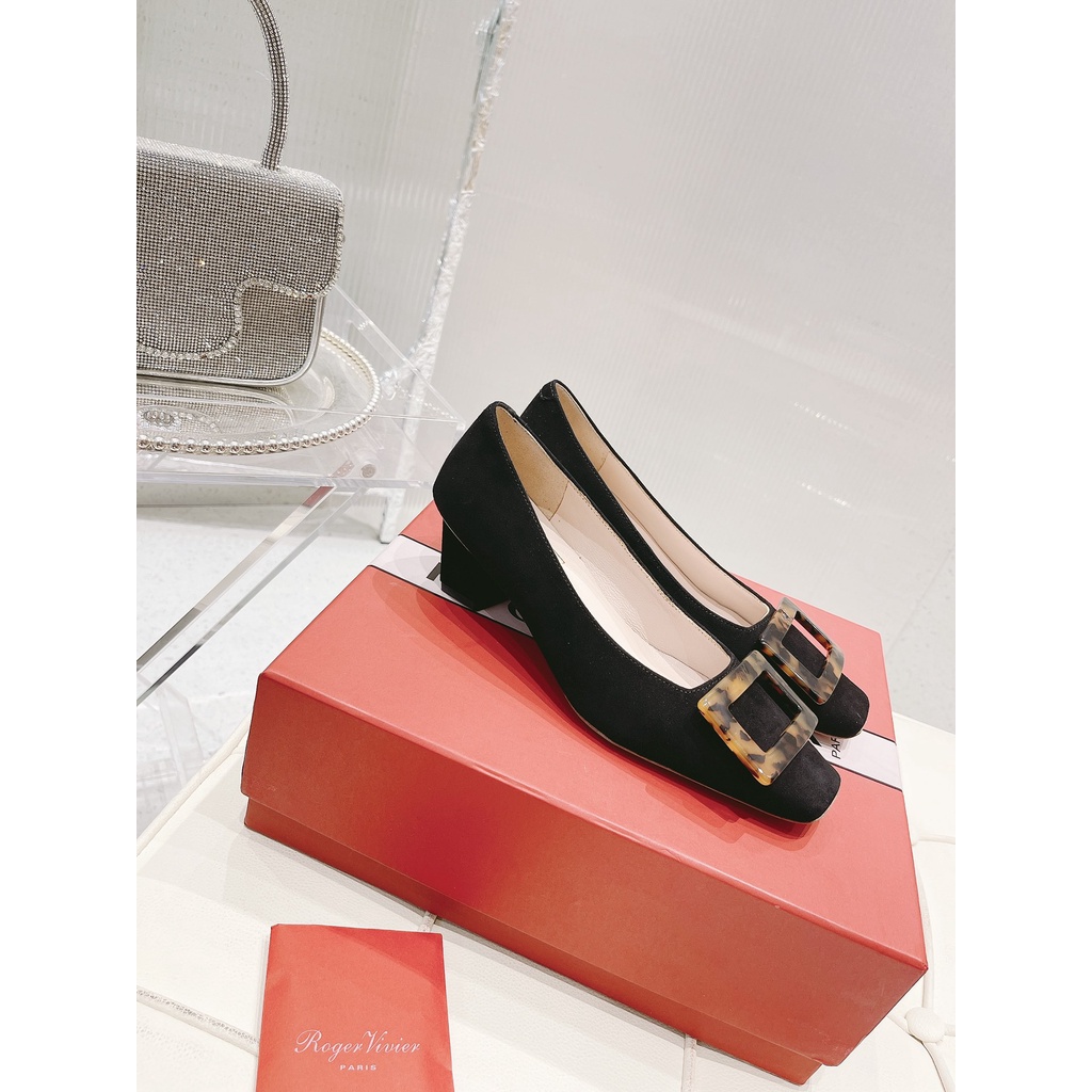 Giày cao gót nữ da thật thời trang cao cấp Roger Vivier thiết kế thanh lịch, sang trọng