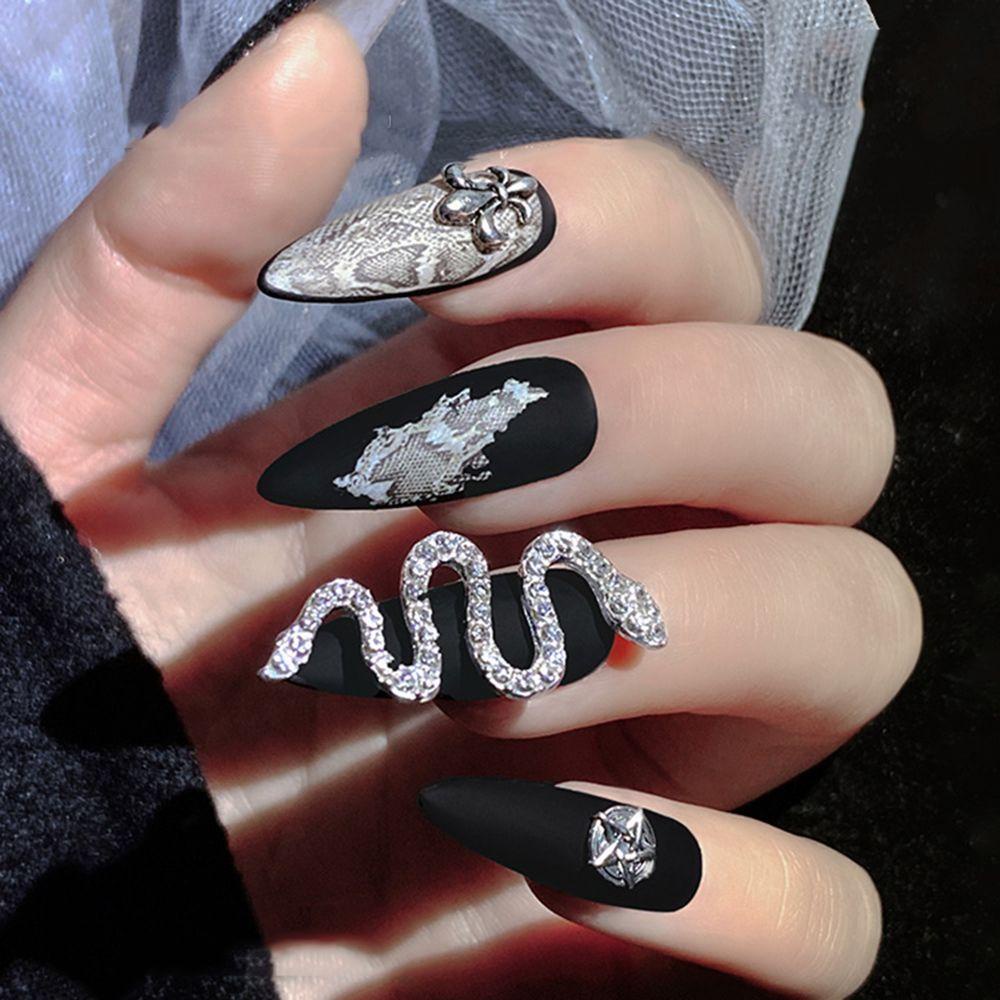 Phụ Kiện Trang Trí Móng Tay Hình Rắn Đính Đá Lấp Lánh Phong Cách Retro Oversize|Phụ Kiện Trang Trí Móng Tay Nghệ Thuật DIY Xinh Xắn