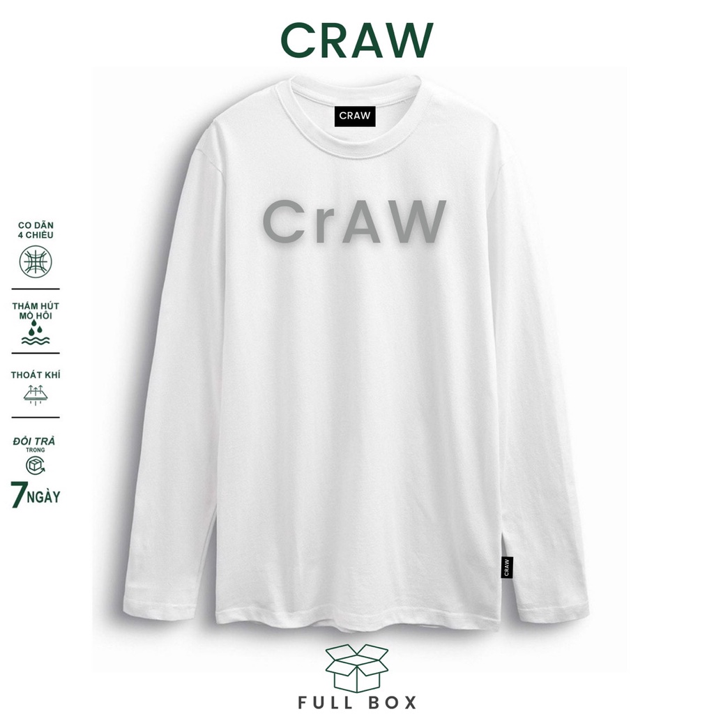 Áo thun tay dài CRAW phông unisex nam nữ mềm mịn, co dãn coton Oversize form rộng - 0301