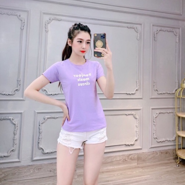 ÁO THUN THÁI BODY NỮ CỔ TRÒN TAY NGẮN IN CHỮ