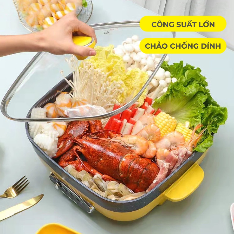 Nồi lẩu điện chống dính cao cấp HGJ-B30(Hàng Mới Về), Bếp lẩu nướng đa năng 4.5L, công suất 1200w