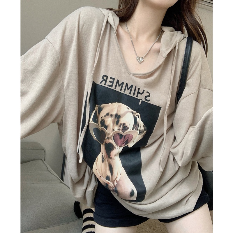 Áo Thun Hoodie Tay Dài Dáng Rộng In Hình Thời Trang Mùa Thu