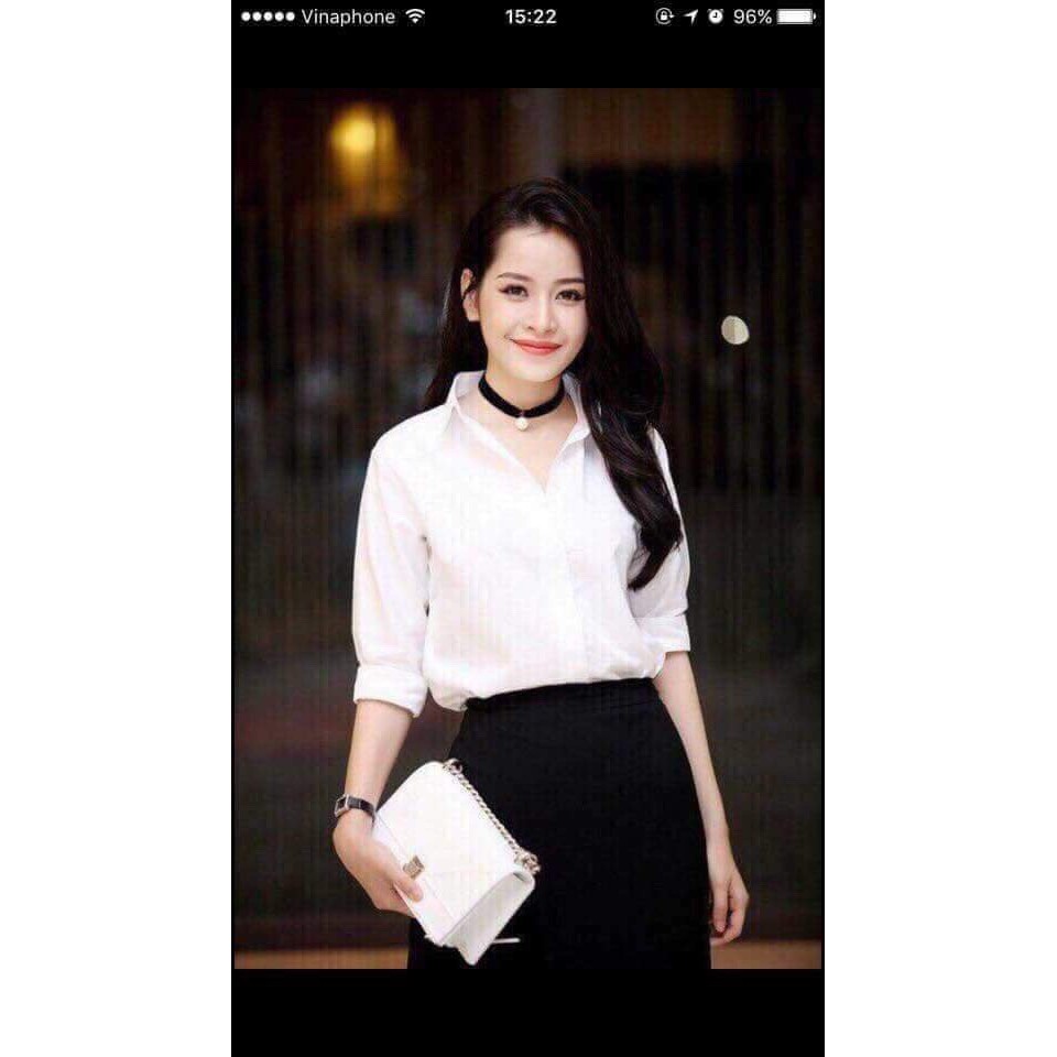 Sơ mi nữ 2 màu trắng xanh chất thô lụa không nhăn | BigBuy360 - bigbuy360.vn