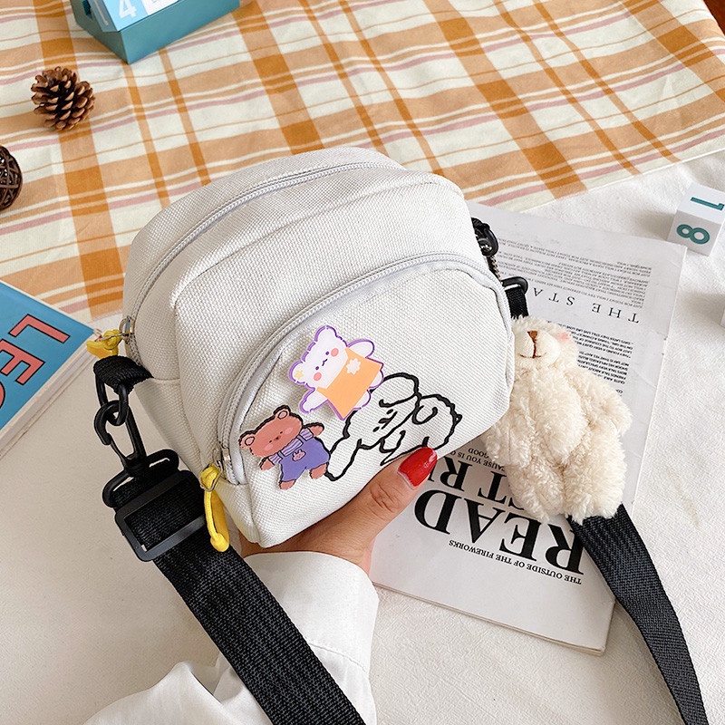 Túi Đeo Chéo Vải Canvas Mềm Họa Tiết Hoạt Hình Đáng Yêu Phong Cách Harajuku