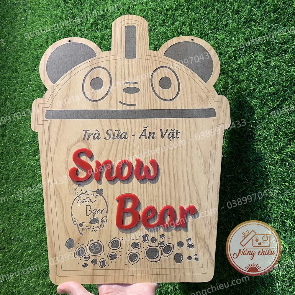 Bảng hiệu gỗ khắc theo yêu cầu - Thiết kế hình ly trà sữa siêu cute - Size 30x40cm - Bảng trang trí tiệm trà sữa