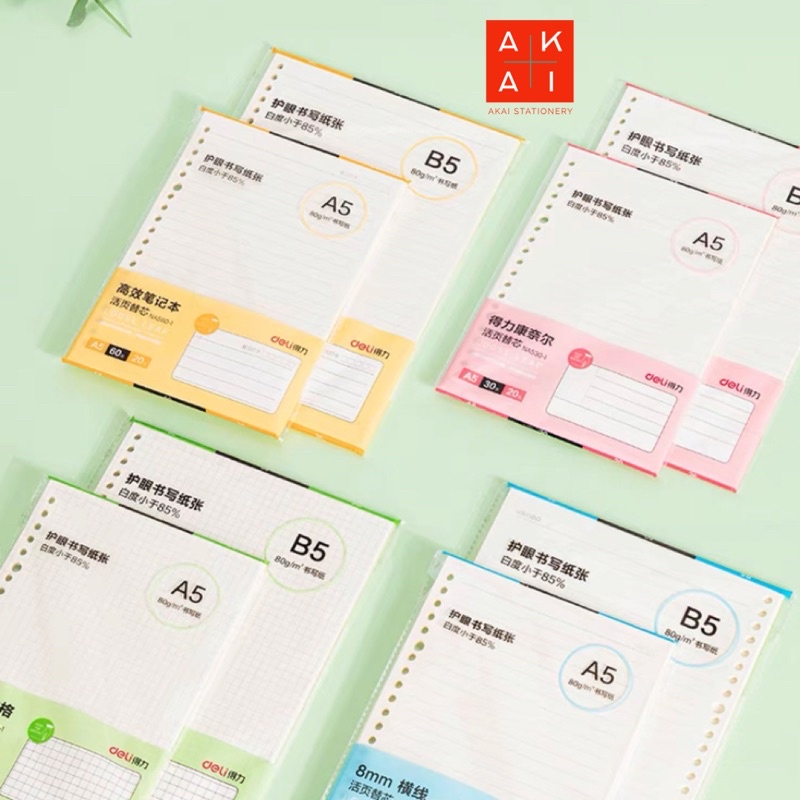 Ruột sổ còng giấy refill Deli 20 26 lỗ A5 B5 sổ planner bullet journal Akai