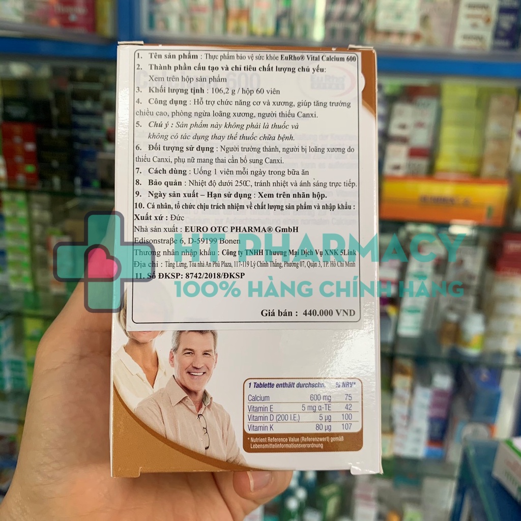 Viên uống bổ sung canxi EuRho Vital Calcium 600
