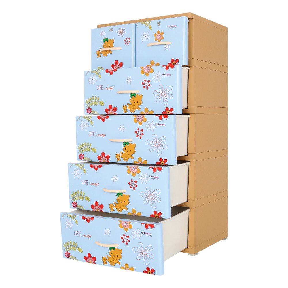 TỦ NHỰA QUI PHÚC KID MÈO CON 5 TẦNG 6 NGĂN 60 x 47 x 130 Cm- TẶNG BÀN XẾP CHO BÉ- BẢO HÀNH NHỰA LÊN TỚI 10 NĂM