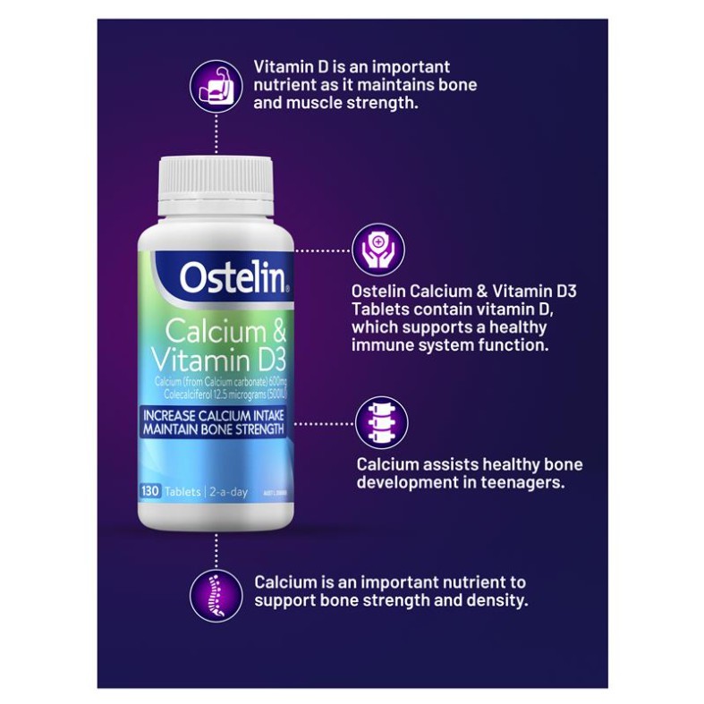 Viên uống Ostelin Canxi & Vitamin D3 của Úc cho bà bầu, người lớn - Hỗ trợ giúp xương phát triển chắc khoẻ, 130 viên