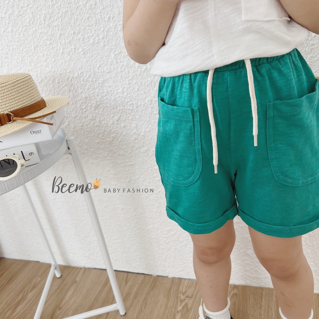 Quần đùi cotton rút dây cho bé Beemo chất liệu cotton xước vừa nhẹ vừa thoáng mát, thấm mồ hôi