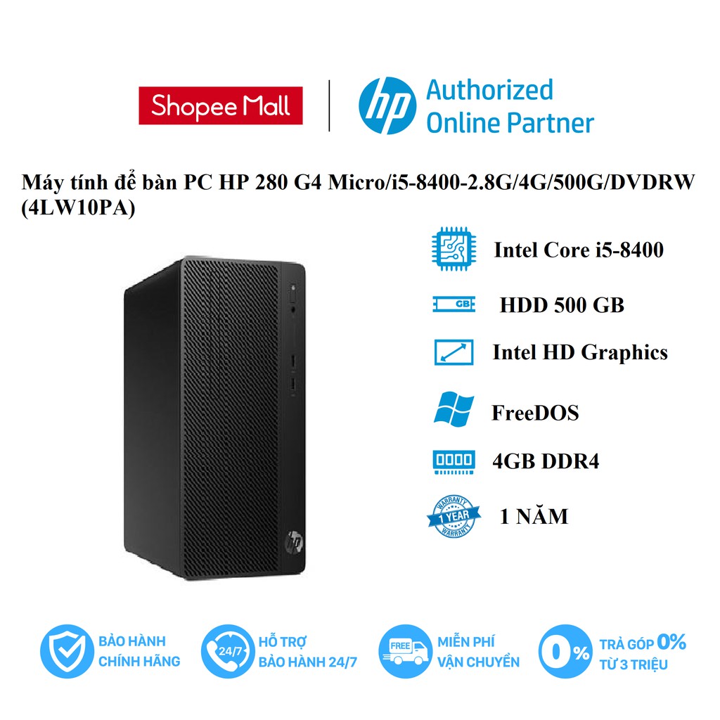 Máy tính để bàn PC HP 280 G4 Micro | i5-8400 |  Ram 4GB | 500GB | DVDRW (4LW10PA).- Hàng chính hãng | BigBuy360 - bigbuy360.vn