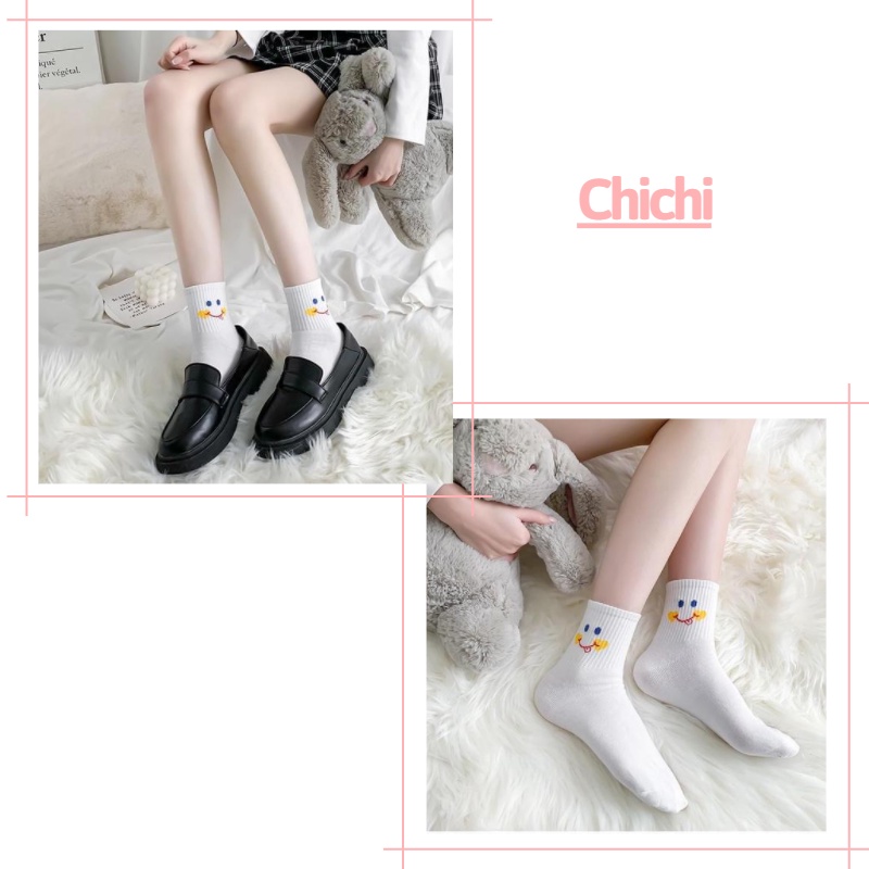 Tất vớ cổ cao nữ trắng hình thú cute Hàn Quốc cotton dày đẹp dễ thương Chichi T04
