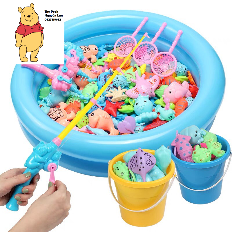 Câu cá nam châm 42 chi tiết để trẻ thoải mái vui chơi ngày hè, bao gồm cả bể phao và cần câu cá