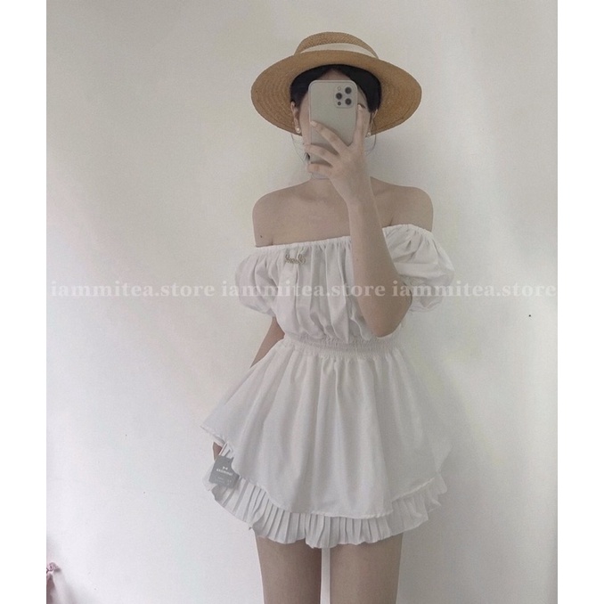 Áo Kiểu Trễ Vai Phối Nhún Bo Eo Nữ Tính A138