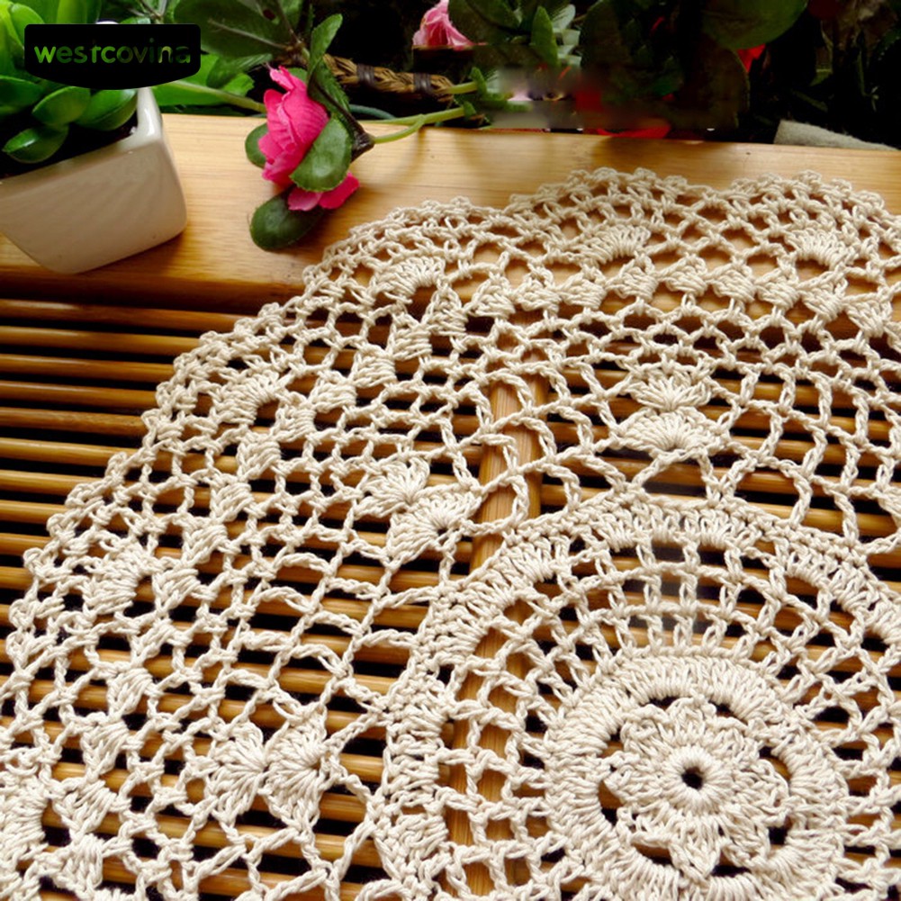 Tấm Lót Bàn Ăn Hình Tròn Phối Ren Hoa Phong Cách Vintage