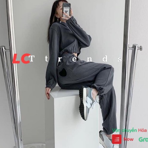 [Mã FAMAYWA giảm 10K đơn 50K] Quần nỉ bo chun in hình trái tim / Quần jogger ống rộng in hình trái tim