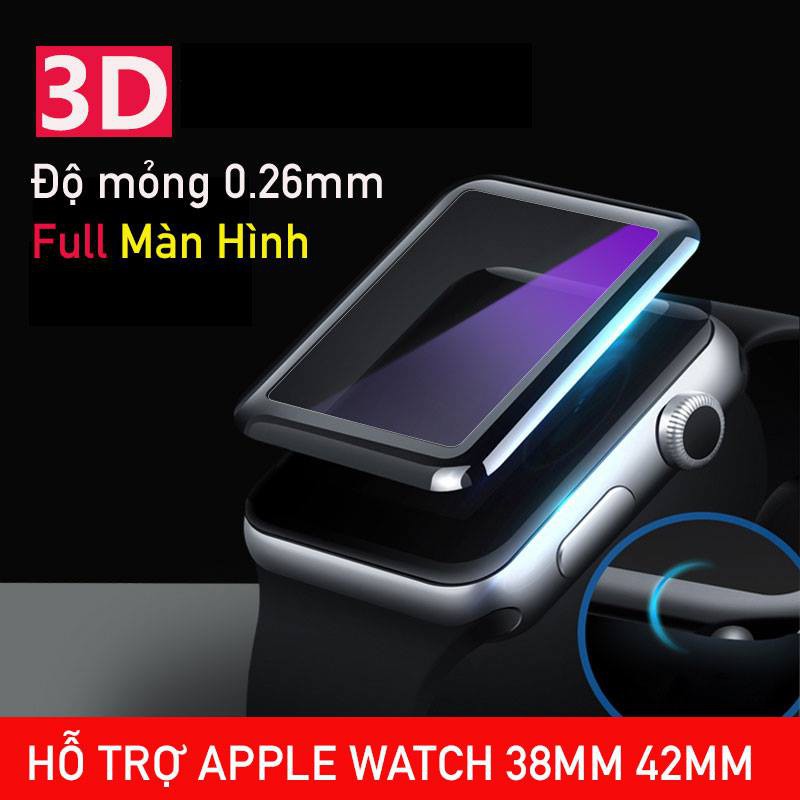 Kính Cường Lực 3D Bảo Vệ Mặt Đồng Hồ Apple Watch 38Mm / 42 Mm Mới.