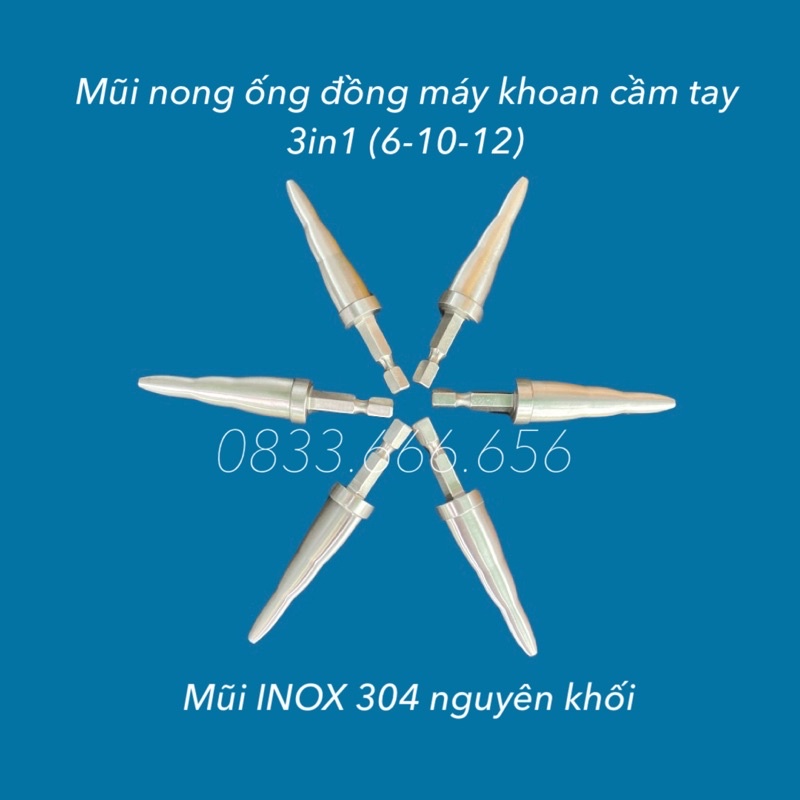 Mũi nong ống đồng bằng khoan  đúc nguyên khối 3in1 6-10-12