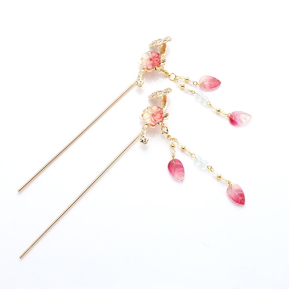 Trâm cài tóc hình hoa lá bằng hợp kim phối tua rua phong cách retro cho nữ