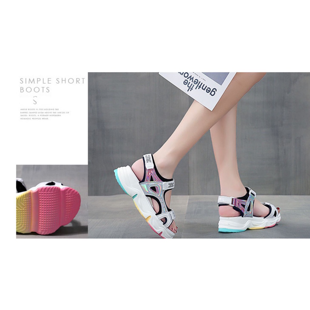 Giày Sandal Đế Bằng 6 Phân Da Bóng Quai Đôi Phối Chữ 63446_151174