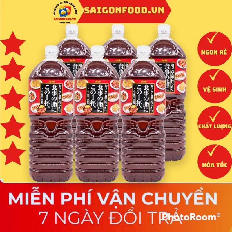 Thùng 6 Chai 2 LÍT Trà Ô Long Giảm Cân ASAHI Nhật Bản - Đốt Cháy Mỡ Thừa Vị Thơm Dễ Uống