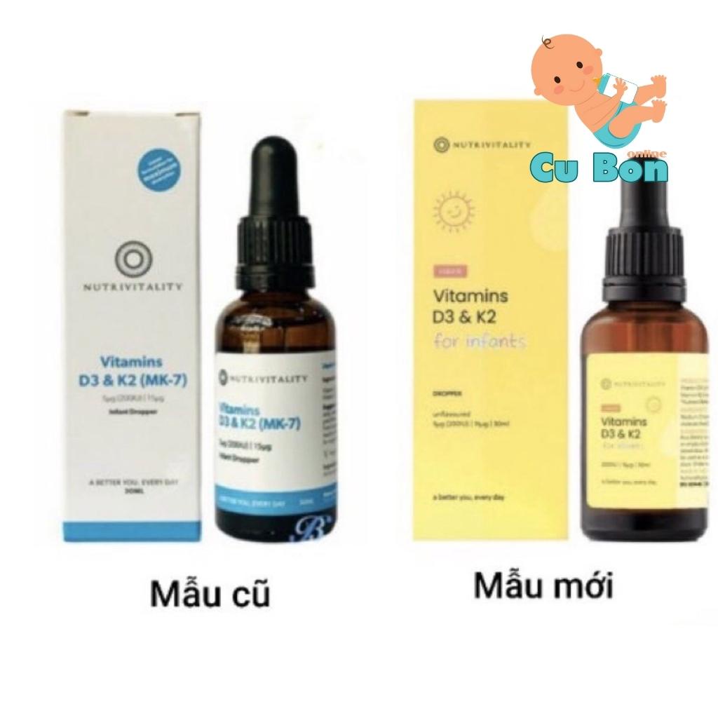 Vitamin D3 cho bé từ sơ sinh D3 &amp; K2 MK7 Nutrivitality 30ml của Anh Quốc hỗ trợ hấp thụ canxi phát triển chiều cao
