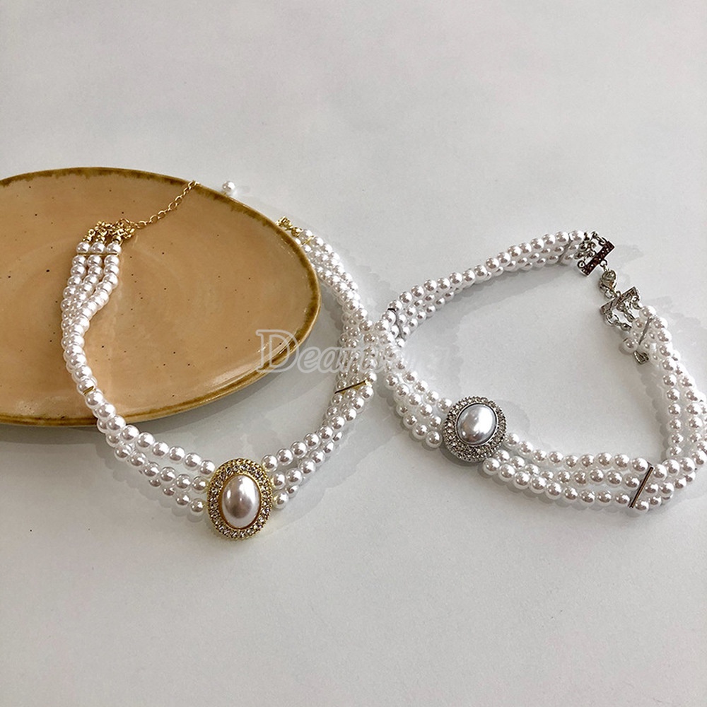 Vòng cổ Nhiều Lớp Đính Ngọc Trai Phong Cách Cổ Điển