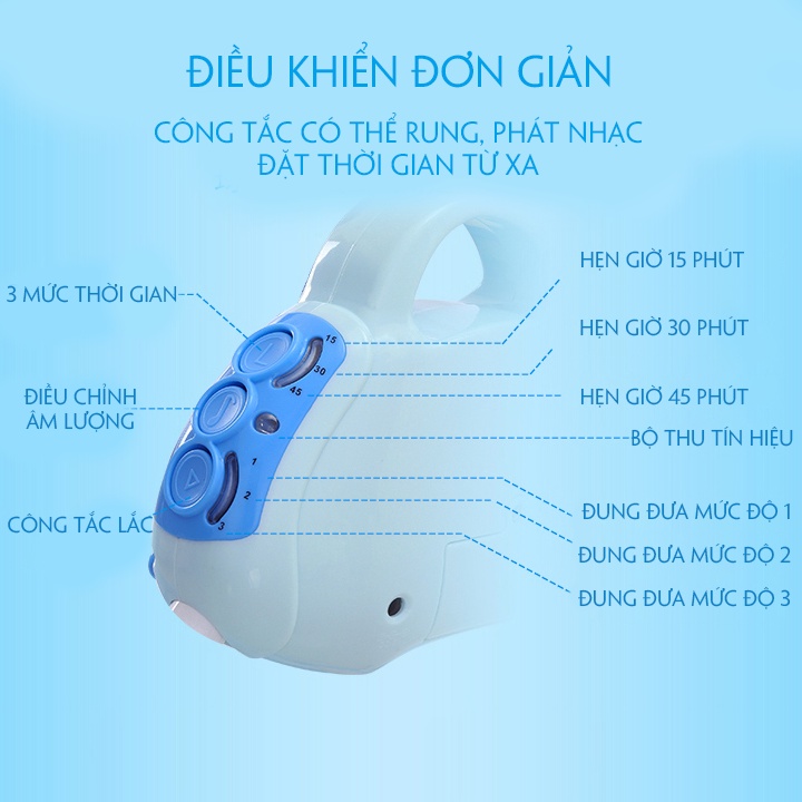 Nôi Điện Tự Rung Cao Cấp Cho Bé,Điều khiển từ xa có phát nhạc Bluetooth