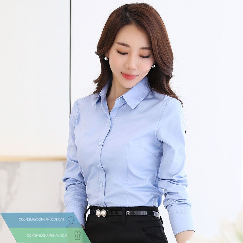 Áo Sơ Mi Nữ Xanh Nhạt công sở DÀI TAY