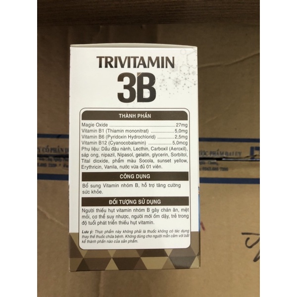 Trivitamin 3B hộp 100 viên nang mềm - Bổ sung vitamin B1- B6 - B12