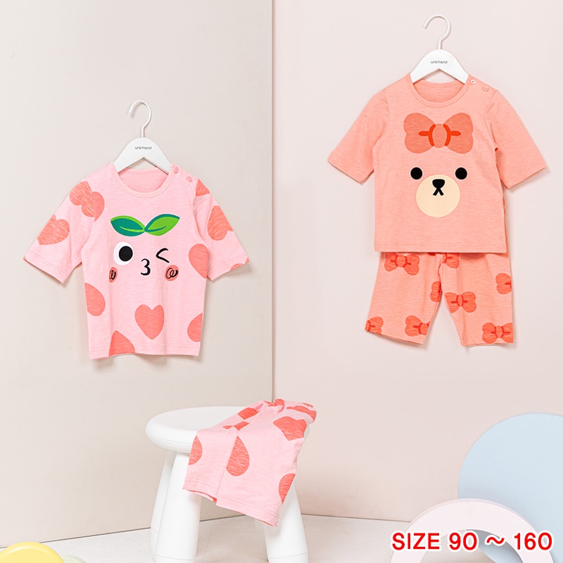 Đồ bộ quần áo thun cotton lửng tay cho bé trai và bé gái mặc nhà mùa hè chính hãng Unifriend Hàn Quốc U2022-4
