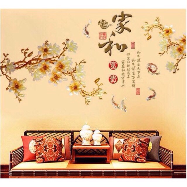 Decal dân tường hoa anh đào màu vàng