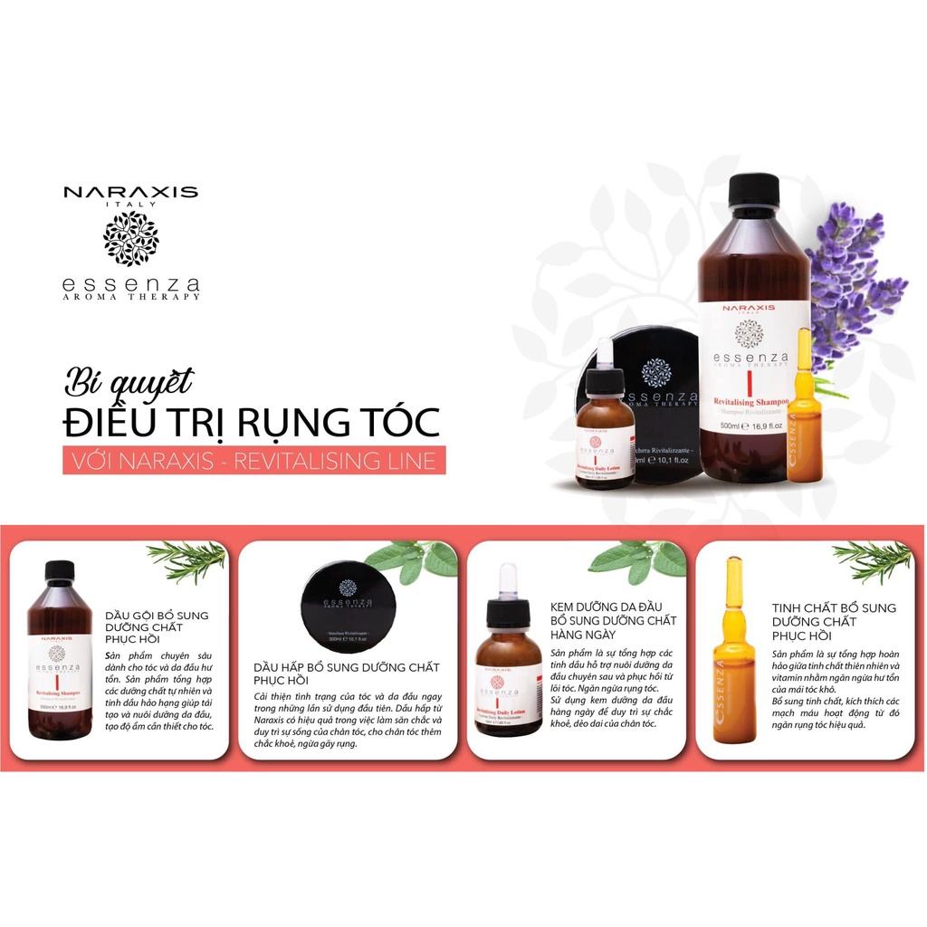 Combo gội, hấp và huyết thanh chống rụng, kích thích mọc tóc Naraxis REVITALISING 500ml/300ml/50ml
