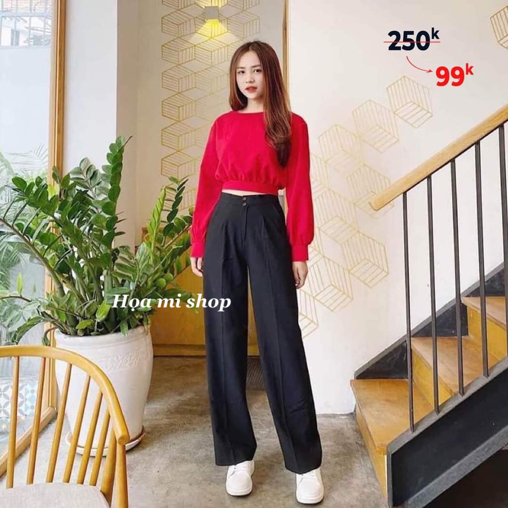 Quần ống suông nữ chất đũi dáng dài 2 cúc mềm mại