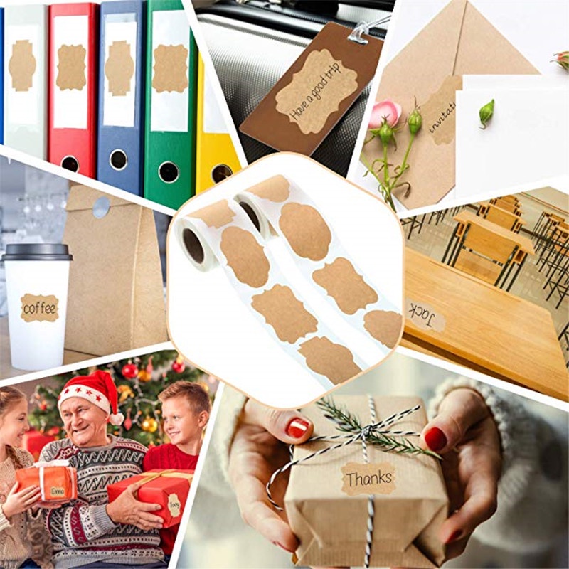 Cuộn 300 Nhãn Dán Giấy Kraft Trống In Chữ Viết Tay Đa Năng Phân Loại Trang Trí Túi Quà Sáng Tạo
