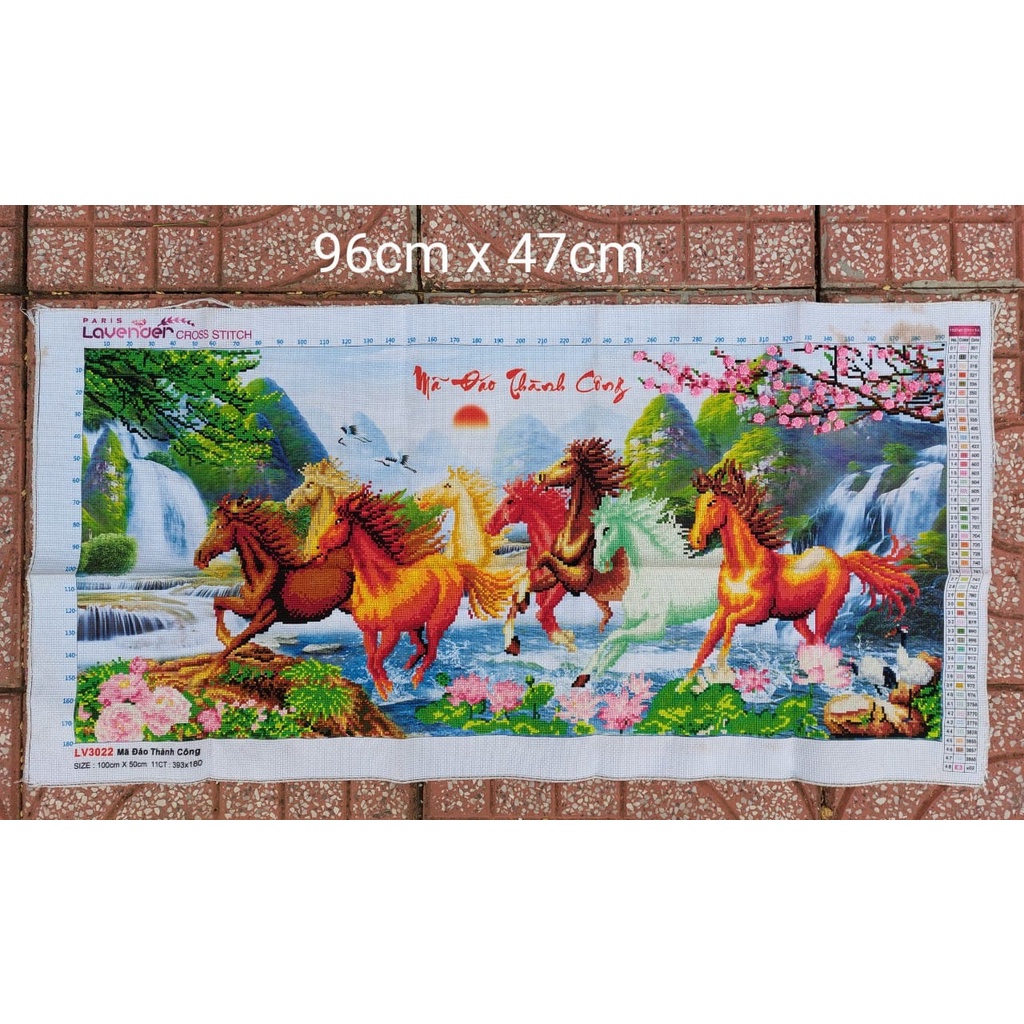 Tranh thêu chữ thập mã đáo thành công KT:100x50cm.132x58cm. Tranh chưa thêu và chưa khung.