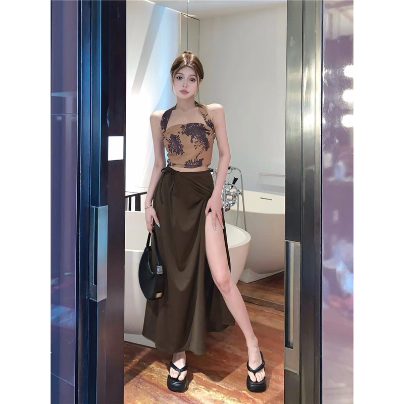 Set Áo Thun Ngắn Tay + Chân Váy Yếm Phong Cách Đường Phố Thời Trang Cho Nữ