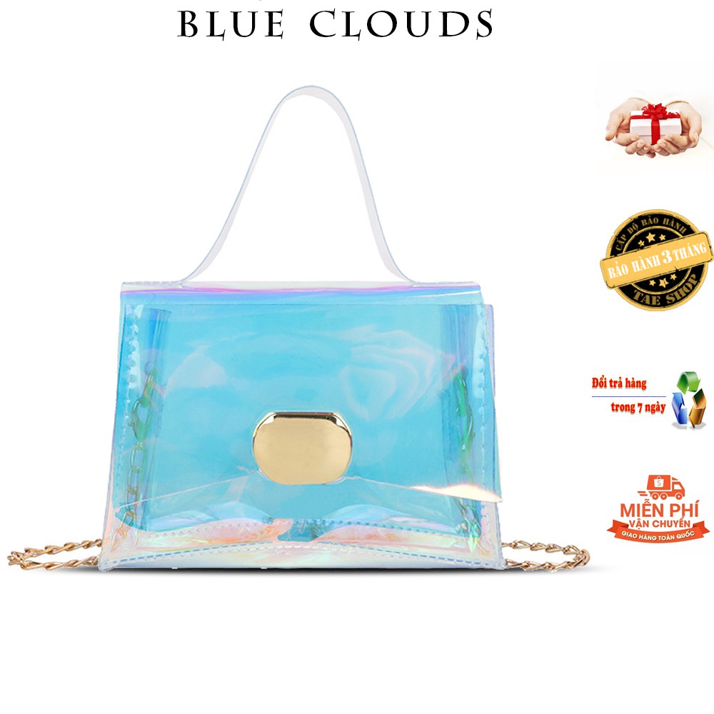 Túi đeo chéo trong suốt óng ánh BLUE CLOUDS khoá vàng dây xích phong cách - TXN44