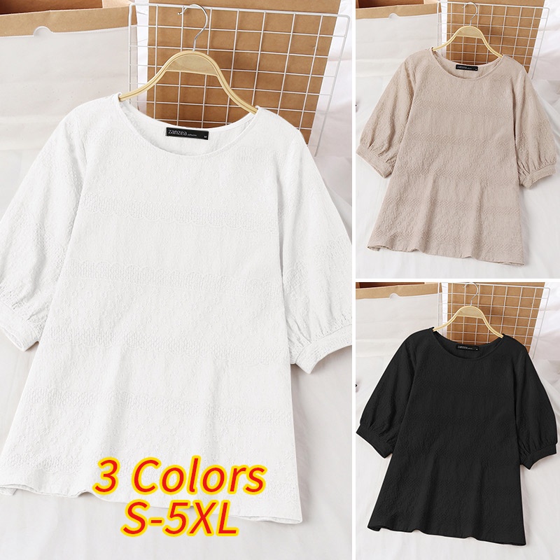 Áo tay lửng ZANZEA dáng rộng màu trơn thời trang Hàn Quốc dành cho nữ