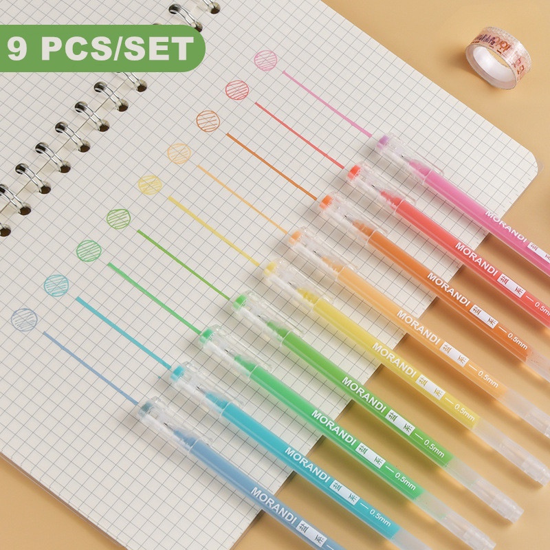 Set 9 Bút Mực Gel 0.6mm Nhiều Màu Phong Cách Vintage