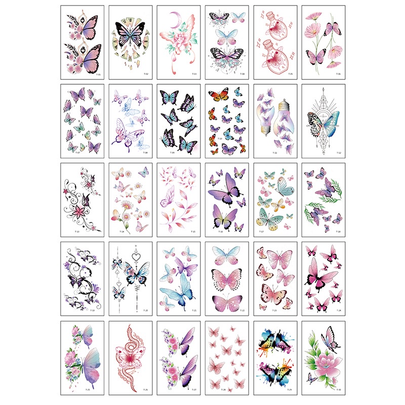 Set 30 hình xăm dán hình bướm 3D nhiều màu sắc cá tính cho nữ