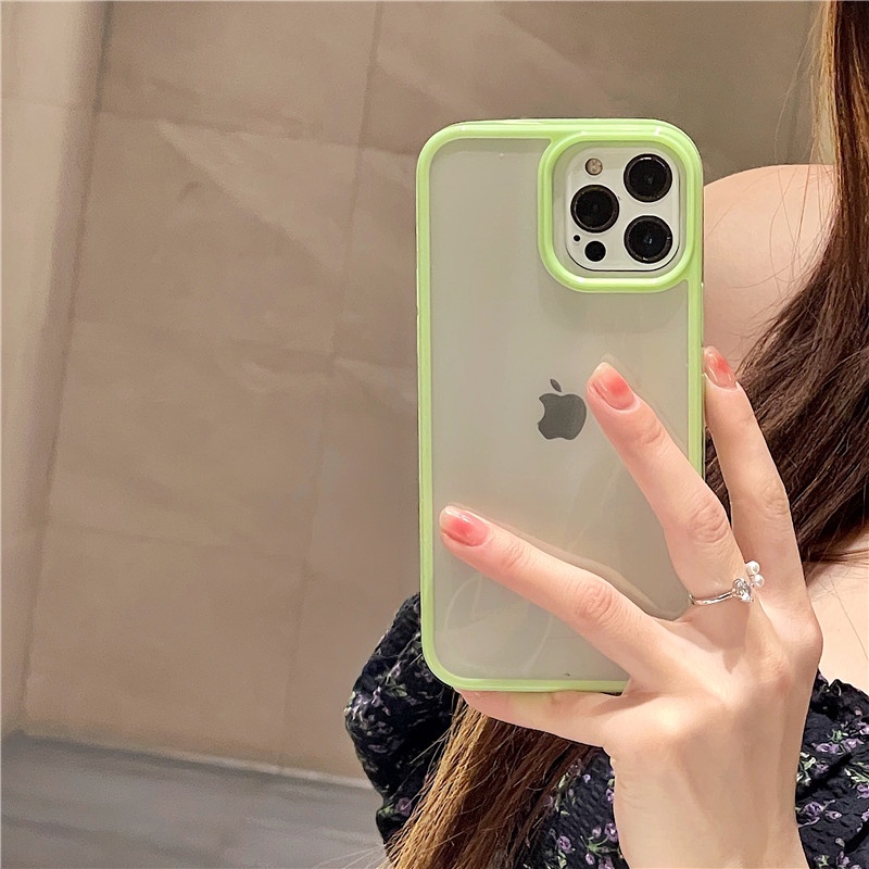 Ốp Điện Thoại Silicon Trong Suốt Viền Màu Kẹo Cho iPhone 13 12 11 Pro Max X XS XR 7 8 Plus