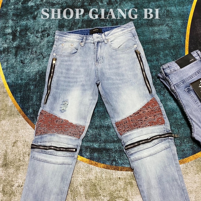 Quần jean nam vá nhăn phối khoá,quần bò vá nhăn amirii phối khoá