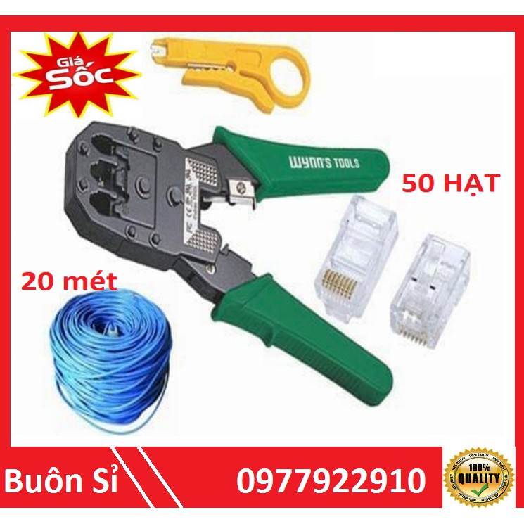 Combo Kìm mạng+ 20m dây mạng + 50 Hạt Mạng