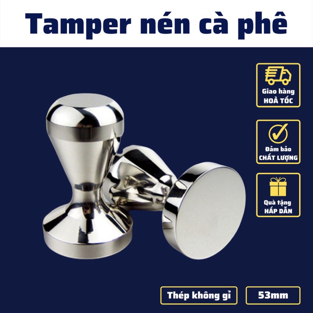 Tamper 58mm dụng cụ tay nén cà phê pha Espresso cafe Arabica Inox cao cấp tay nén café đường kính 58m