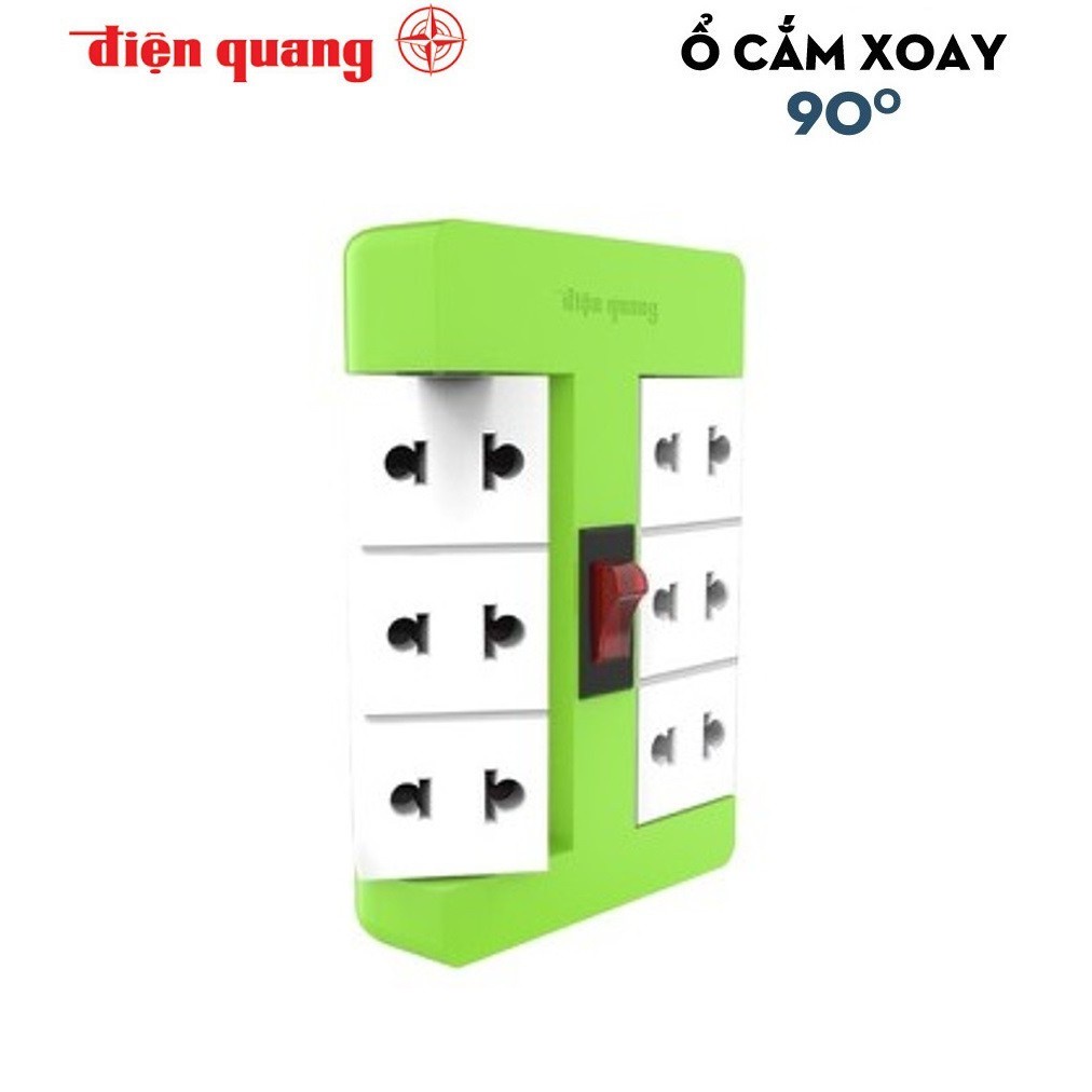 Ổ cắm xoay 90º Điện Quang ĐQ ESK RT 6 - 6 lỗ 2 chấu - Hàng chính hãng Bảo hành 1 năm